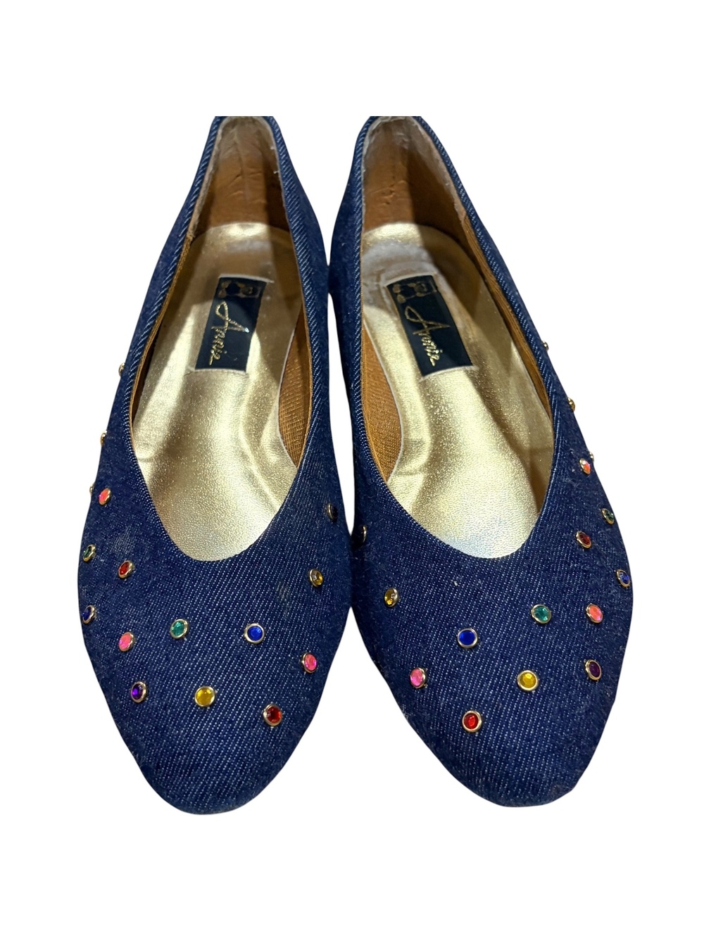 Vintage 80s Annie Denim and Jewel Studded flats Women’s 10